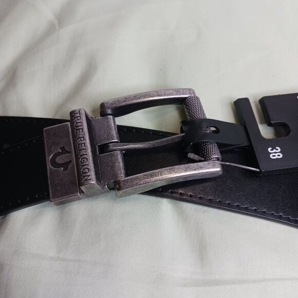 True Religion Men's Black Leather Belt Size 38 - Picture 2 of 9